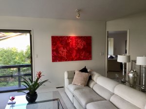 red abstract original mixed media painting on canvas