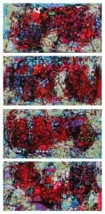 bright colorful abstract art red blue green black purple paintings by los angeles traveling artist jennifer rae ochs